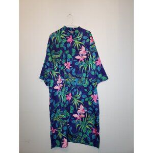 Valerie Stevens Womens L House Dress Full Zip Tropical Floral Satin Midi Asian
